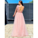 Exkluzivní dlouhé dámské společenské šaty s odnímatelnou tylovou sukní pro moletky-růžové