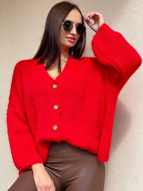Dámský oversize svetr s knoflíčky - červený
