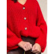 Dámský oversize svetr s knoflíčky - červený