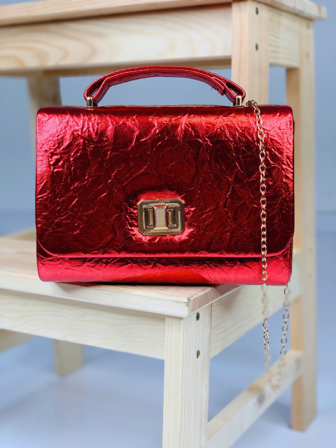 Dámská elegantní společenská kabelka se zlatým řemínkem - červená