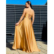 Exkluzivní dlouhé saténové společenské šaty s rozparkem - zlaté