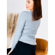 Dámský pletený svetr s véčkovým výstřihem - šedý