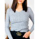 Dámský pletený svetr s véčkovým výstřihem - šedý