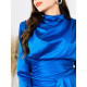 Dámské saténové nasbírané modré společenské šaty