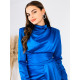Dámské saténové nasbírané modré společenské šaty