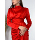 Dámské saténové nasbírané červené společenské šaty