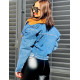 Dámská exkluzivní džínová bunda s kožešinou ALEX modro-hnědá