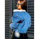Dámská exkluzivní džínová bunda s kožešinou ALEX modro-bílá