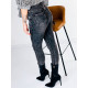 Dámské šedé elastické džíny s knoflíčky a vysokým pasem