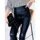 Dámské koženkové push-up kalhoty s vysokým pasem - černé JORAN
