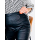 Dámské koženkové push-up kalhoty s vysokým pasem - černé JORAN