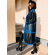 Luxusní dámský černo-modrý kabát s kapsami