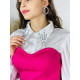 Dámský svetřík - košile s balonovými rukávy a kamínky - růžový
