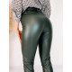 Dámské koženkové kalhoty push-up s knoflíčky - zelené