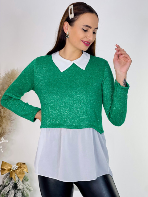 Dámský svetr s blůzkou - zelený