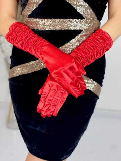 Dámské červené saténové rukavice