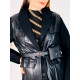 Dámský jarní kabát s páskem a koženkou - černý