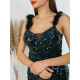 Flitrované dámské společenské šaty s peříčky na ramínkách - černé