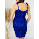 Flitrované dámské společenské šaty s peříčky na ramínkách - modré