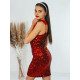 Flitrované dámské společenské šaty s peříčky na ramínkách - červené
