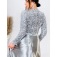 Dámský stříbrný společenský komplet saténová sukně + flitrovaný top