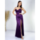 Dámské dlouhé korzetové saténové šaty s rozparkem - fialové