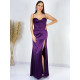 Dámské dlouhé korzetové saténové šaty s rozparkem - fialové