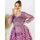 Luxusní dlouhé dámské společenské šaty s vlečkou a dlouhým rukávem - fialové