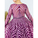 Luxusní dlouhé dámské společenské šaty s vlečkou a dlouhým rukávem - fialové