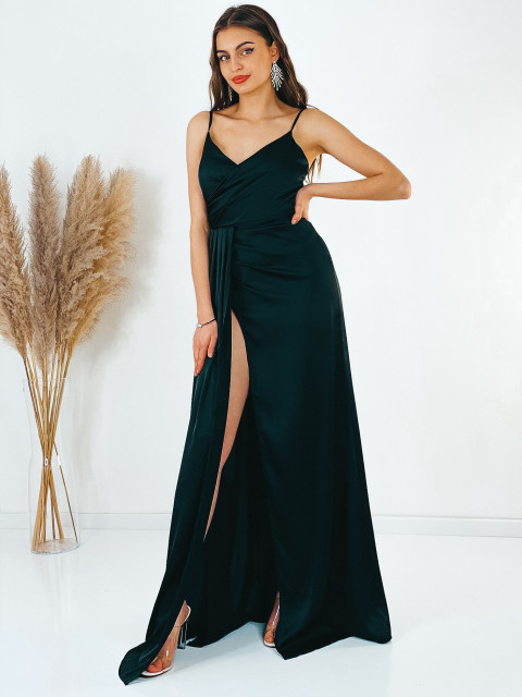 Dámské luxusní dlouhé společenské šaty s rozparkem - černé