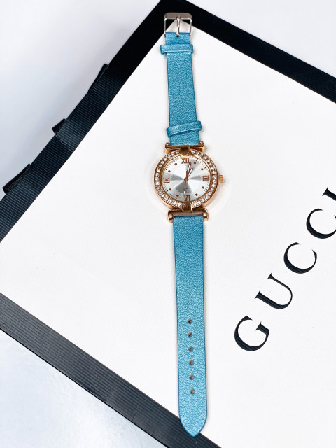 Dámské elegantní hodinky s kamínky - modré