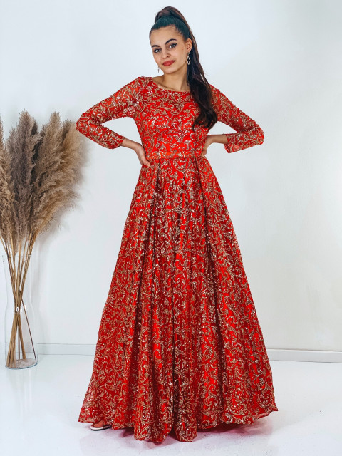 Exkluzivní dámské dlouhé áčkové společenské šaty - červené