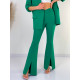 Dámský zelený luxusní kalhotový kostým s rozparky