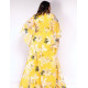 Dlouhé žluté květované společenské šaty pro plnoštíhlé