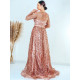 Exkluzivní dámské dlouhé společenské šaty s flitry pro moletky - růžové