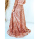 Exkluzivní dámské dlouhé společenské šaty s flitry pro moletky - růžové