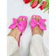 Dámce růžové pantofle s mašlí a ozdobnými kamínky