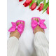 Dámce růžové pantofle s mašlí a ozdobnými kamínky