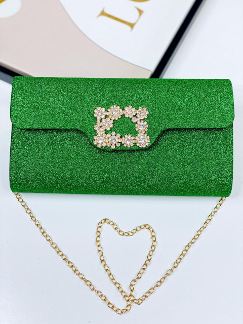 Dámská třpytivá společenská kabelka s brož - zelená