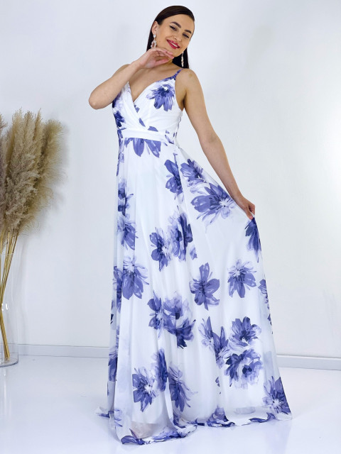 Dámské společenské šaty pro moletky s květovaným potiskem - fialové