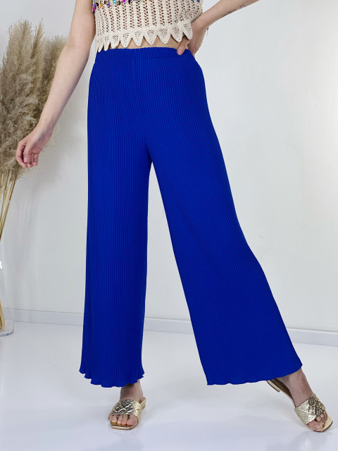 Letní dámské plisované široké kalhoty - modré