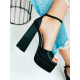 Extravagantní saténové dámské sandály na vysokém podpatku a platformě - černé