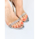 Exkluzivní dámské sandály s ozdobnými kamínky na vysokém podpatku - stříbrné