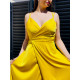 Dámské dlouhé saténové společenské šaty s rozparkem - žluté