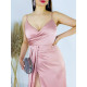 Dámské luxusní dlouhé společenské šaty s rozparkem - růžové