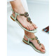 Exkluzivní dámské zelené prošívané sandály s kamínky