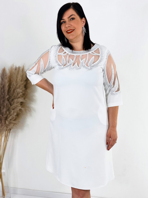 Exkluzivní bílé společenské šaty pro moletky s kamínky