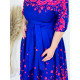 Společenské modro-růžové šaty s vázáním v pase pro moletky