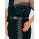 Luxusní společenské šaty s perlami a páskem pro moletky - černé