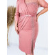 Luxusní společenské šaty s perlami a páskem pro moletky - růžové